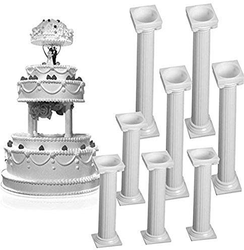 8 Pcs/Set White + Plastic Cake Pillars, Cake Stand Fondant Mould 's Day Wedding Birthday Cake Decorating Tools