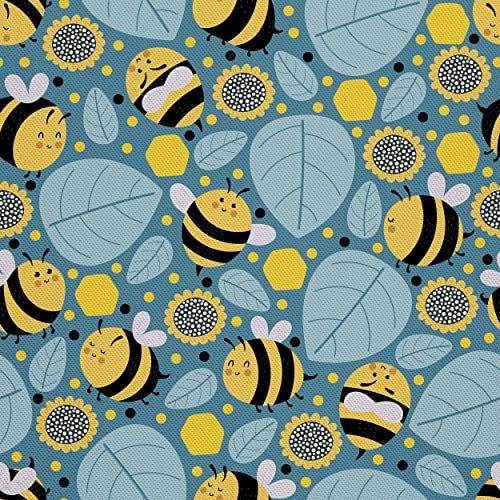 HEKO PANELS Stoff Oxford Wasserdichte Meterware Canvas-Stoff Polyester Stoff Zum Nähen Nähstoffe Möbelstoffe Dekostoffe Wasserabweisend Blickdicht Kinder Bienen Blätter 1 Meter 155 x 100 cm, DX368