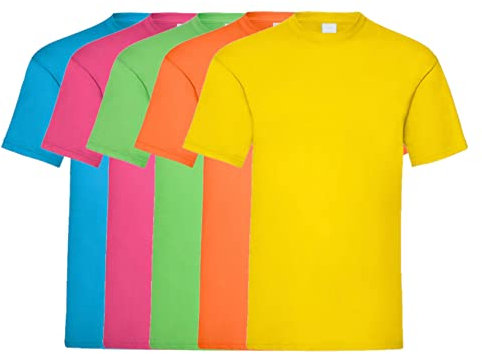 COOZO Herren Wert Packungen von Einfach Kurzarm T-Shirts - Azurblau/Fuchsie/Kalk/Orange/Gelb - L