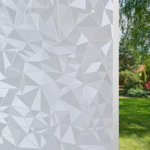 Gouwgenr Fensterfolie Blickdicht 90x200cm Milchglasfolie Selbsthaftend Fenster Sichtschutzfolie Statisch Haftend Fensterfolie Motiv Polygonal Anti-UV Folie Dekofolie für Wohnzimmer Schlafzimmer