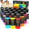 Nicpro 24 Farben Acrylfarbe Set (60 ml×24) mit 12 Pinsel, ungiftig Kunst liefert Kit für Rock Malerei, Multi Oberfläche Leinwand Ton Holz Stoff Handwerk Keramik, für Kinder & Erwachsene Anfänger