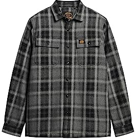 Superdry Herren Karierte Hemdjacke aus Wolle mit Fleecefutter Roderick Kariert Schwarz L