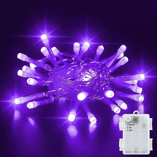 Dalugo Purple Battery Fairy Lights, 3M 30 LED Purple String Lights with 6h Timer, IP65 Waterproof Battery Powered Fairy Lights for Indoor Outdoor Christmas Decorations
