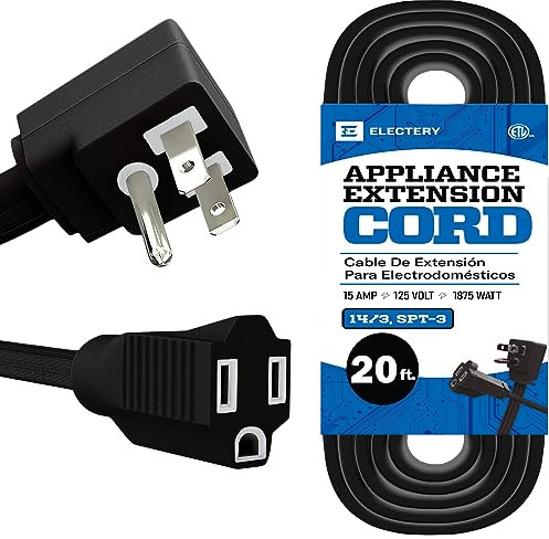 Air Conditioning & Major Appliance Extension Cord, 14/3 Gauge, 15 Amp SPT-3 Cord, ETL Listed, Black