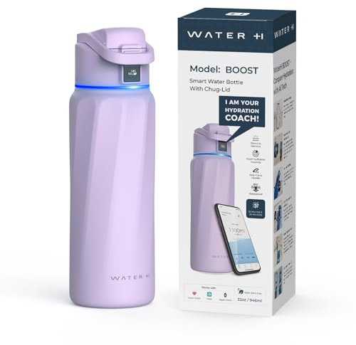 Boost Smart-Wasserflasche mit Erinnerung an Wasser und Wasser-Tracker-Flasche, doppelwandige, vakuumisolierte Wasserflasche, Edelstahl, breite Öffnung, 907 ml, ideal als Geschenk, Lila