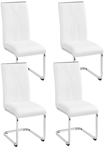 Yaheetech 4er Küchenstühle-Set Schwingstuhl mit Metalluntergestell Esszimmerstuhl Polsterstuhl fürs Esszimmer/Küche/Wohnzimmer/Restaurant/Konferenzraum, weiß