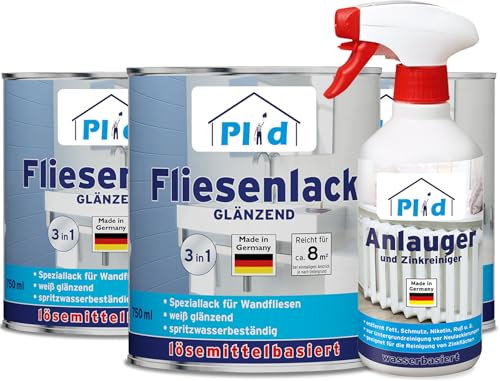 Plid® Peinture pour carrelage de salle de bain et cuisine - Résistant à l'humidité - Gris clair - 2,25 l - Pour salle de bain - Repeindre et peindre les carreaux en intérieur - 3 en 1 - Fabriqué en