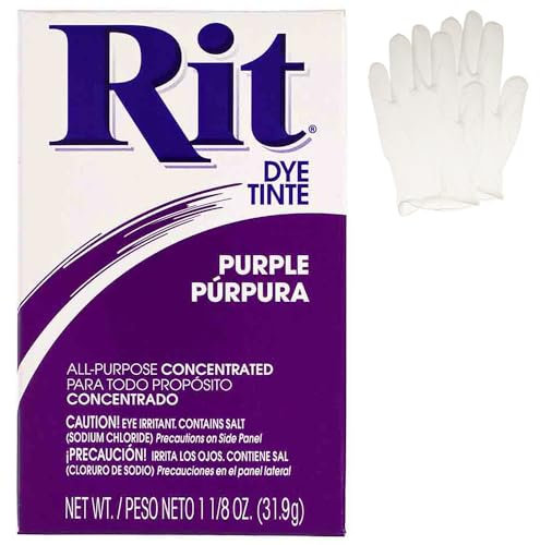 Polvo concentrado de tinte Rit multiusos con guantes de plástico para ropa, decoración y manualidades, morado (paquete de 1)