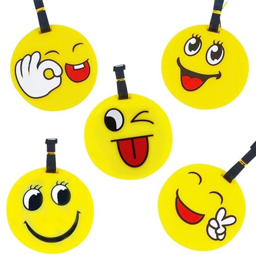 5 Stück Emoji Kofferanhänger, Emoji Gepäckanhänger Zubehör, Wasserdichter Kofferanhänger mit Adressschild, Gepäck Taggage Smiley Blowing A Kiss, Für Gepäck Reisetaschen Koffer Kinder und Erwachsene