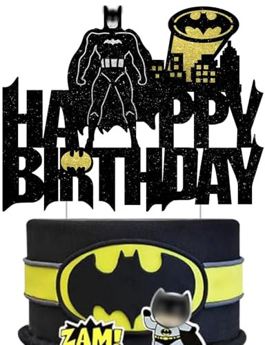 Batm Tortendeko Jungen, Supeheld Kuchen Deko Kindergeburtstag, Cake Topper Set, Happy Birthday Topper für Jungen Geburtstag Party Kuchen Dekoration Supplies