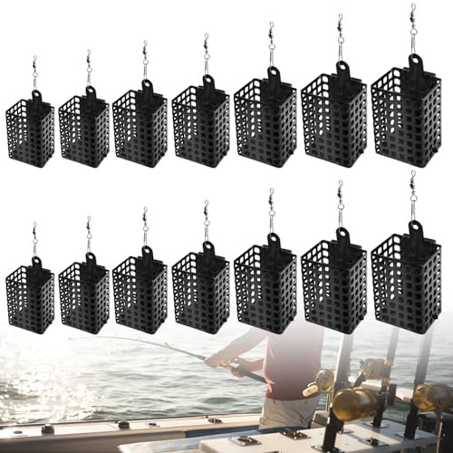Futterkorb Angeln, 14 Stück Futterkorb Feeder, Bleifrei Metal Feeder Zubehör, Angeln Metallkäfig Futterkorb mit Gewichte und Wirbel, Verschiedene Größe Set 10g 15g 20g 30g 40g 50g 60g