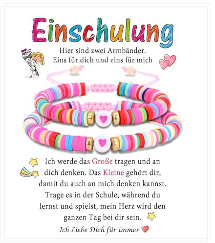 FAOMZQ Geschenke Zur Einschulung, Mutter Tochter Armband Geschenk für Mädchen zum Schulanfang, Armband Set Geschenke für Schulanfänger Mädchen Mama Tochter