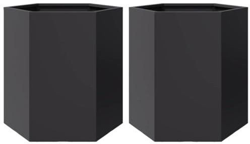 vidaXL Pflanzkübel 2 STK., Blumenkübel mit Offenem Boden, Hochbeet für Garten Terrasse, Pflanzkasten Blumenkasten Kompostbehälter, Schwarz Sechseckig Stahl