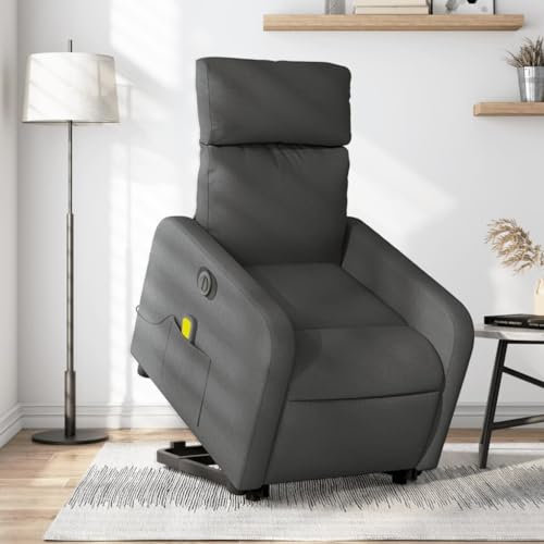 Homgoday Elektrischer Massagesessel mit Aufstehhilfe, Relaxsessel Fernsehsessel mit Liegefunktion, Aufstehsessel Seniorensessel Ruhesessel TV Sessel für Wohnzimmer Dunkelgrau Stoff