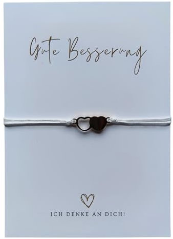 Briefzauber Gute Besserung Karte & Armband | Set aus Herz-Armband & Postkarte | schlicht & minimal Makramee-Stil | Glücksbringer, Mutmacher Geschenk mit Genesungskarte (Gute Besserung - Gold)