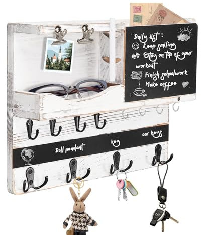 BlyeMichdi Porte-Clés Mural avec 16 Crochets, Support Mural avec Étagère de Rangement, Étagère Murale pour Porte-Clés, Boîte à Clés Murale Décorative, Organiseur pour Entrée, Salon, Couloir, Bureau