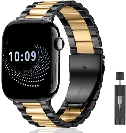 AiiBowy Correa Compatibles con Apple Watch 46mm 45mm 44mm 42mm 49mm, Pulseras de Metal de Acero Inoxidable para Apple Watch Ultra 3/2/1 SE 3/2/1 Series 11/10/9/8/7/6/5/4/3/2/1 Negro Oro