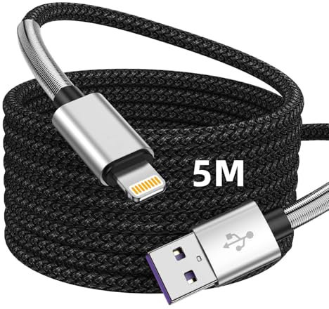 Extra Long iPhone Charger Cable 5M, [Apple MFi Certified] 16ft USB to Lightning Cable Lead, High Fast/Data Sync Charging Wire 16ft for Apple iPhone 14/13 Pro/12 Mini/11 Pro Max/XS/XR/8/7/6/5S/SE, iPad