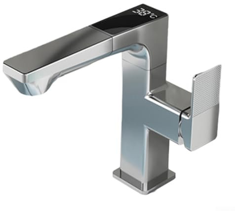 Oniissy Robinet de lavabo numérique moderne avec affichage numérique de la température, bec extensible, deux options de débit d'eau, fonction thermostatique, style contemporain (argent)