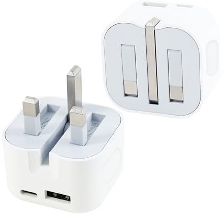 USB C Charger, 2-Port USB Plug, 20W PD Plug & 15W USB C Plug USB Wall Plug Foldable Power Adapter, UK Fast Charging, Foldable Fast Charger for iPhone 16/15/15 Pro/15 Pro Max/14/14 Pro