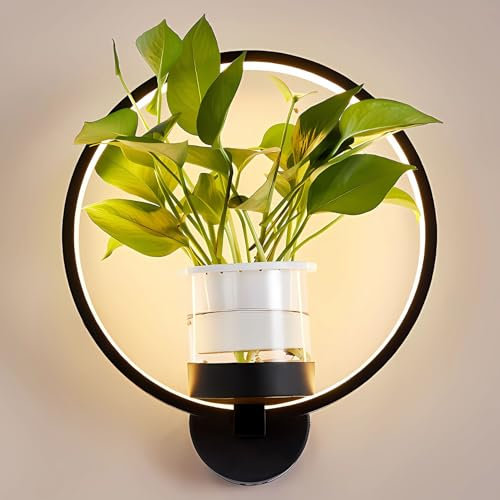 J.SUNUN Applique Murale intérieure LED Noir Anneaux Design Lumière Chaude 3000k Pouvant Planter des Fleurs Pot de Fleurs Lampe Murale Convient pour Salon Chambre Salle à Manger Couloir Cuisine