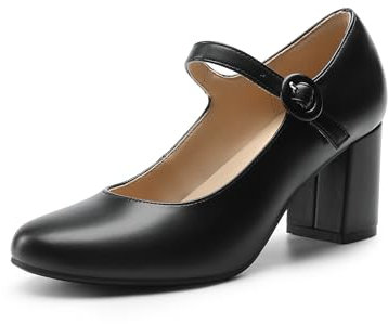 DREAM PAIRS Women's Mary Jane Heels Close Toe Dress Pumps Comfortable Office Work Dress Shoes for Women DWUMPU2528,Size 5,Black,DWUMPU2528