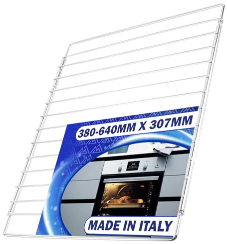Griglia Forno Regolabile con profondità 307 mm e Larghezza da 380 mm a 640 mm Universale per Molte Marche - Made in Italy - Garanzia di 10 Anni - MONTERAL