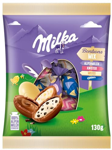 Milka Bonbons Mix – Bunter Oster-Mix aus vier köstlichen Sorten in Alpenmilch-Schokolade – 130g