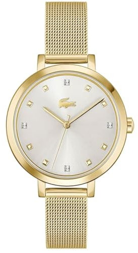 Lacoste Uhr mit DREI-Zeiger-Quarzwerk für Damen Kollektion RIGA mit Goldfarben Edelstahl-Mesh-Gliederarmband - 2001401