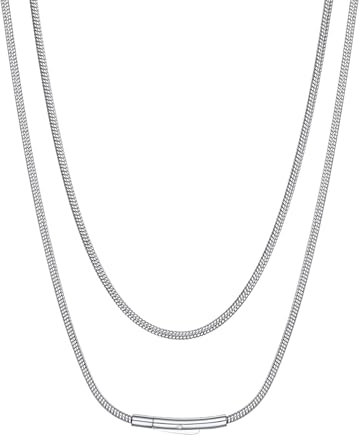 Suplight Edelstahl Kette Damen 2mm Choker Kette Silber Edelstahl Halsreif für Anhänger 76cm lang Schlangenkette Herrenkette mit Drehverschluss Collier Geschenk für Geburtstag Weihnachten
