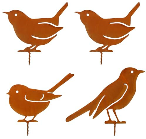 TaleMoon Gartenstecker Vögel Deko Rost,4er Rost Vogel Gartendeko für Draußen,Vögel Deko Metall für Garten Terrasse Balkon,Rostdeko Gartendeko,Metall Roststecker