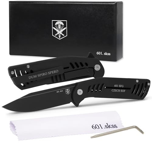 STERNUM MESSER DER SPEZIALEINHEITEN – 601 SFG | aus TITAN und STAHL| Klappmesser |Militär/EDC Outdoor, Camping | Sammlermesser| Hochwertiges Militärmesser | Ergonomischer Griff |Farbe schwarz (Nacht)