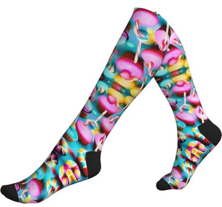 TTYDOKLA Colorful Sweet Lollipop Cupcake Donut Print Sports Compression Socks For Men,Soft Breathable,For Travel Work And Sports