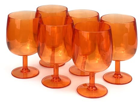 Yalin Set of 6 Unbreakable 12 oz Acrylic Plastic Wine and Water Tumbler Stackable Goblets. (Orange, 12 oz)