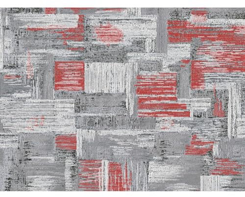 Red and Grey Abstract Wallpaper - Brushed Distressed Effect - Modern Contemporary Artistic Dynamic - Paste Wall and Paper