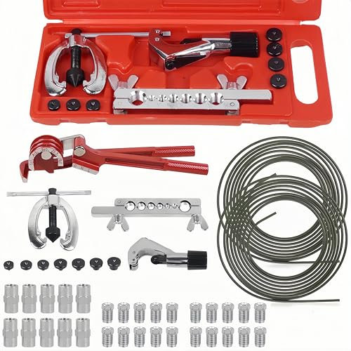 EFWEIMF Bremsleitung Bördelgerät Kit Doppelt und Einfach Bördelgerät für Bremsleitung 10m 4,75mm Bremsleitung mit 16 Verschraubungen 10 Verbinder M10 Biegezange Bremsleitungskit