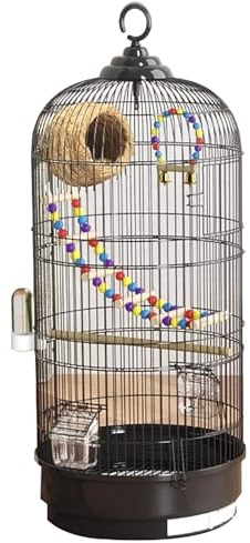 ZXTRYBHD Runder Vogelkäfig aus Metall, Stabiles und Belüftetes Käfig Vogel für Unzertrennliche, Wellensittiche, Wellensittich Käfig für Drinnen und Draußen(Black)