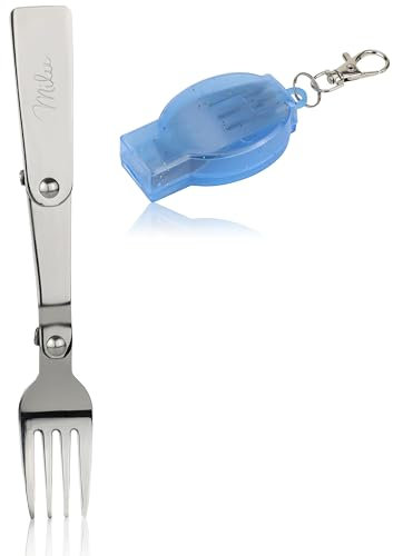 Milu Klappbare Gabel aus Edelstahl – Camping Besteck als Anhänger mit Etui – Passend für Thermobehälter, Reise, Outdoor & Schule
