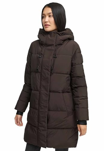 MARIKOO Damen Winterjacke (XS-6XL) - Wasserabweisend, teils mit Fleece, hochstehender Kragen, Steppjacke mit Kapuze, Warme Jacke Frauen - N008 (S, Choco)