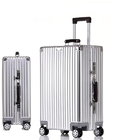 GIIYOEW Aluminium Koffer Silber Handgepäck Hartschalentrolley Koffer ohne Reißverschluss Hartschalenkoffer Reisekoffer mit Rollen,Silber,20in