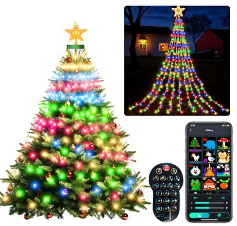 Smart Christmas Tree Lights, App & Remote Control 2.1M/ 6.9 FT x 20 Lines 400 LEDs Smart Color Change Xmas Tree Lights, Timer, Music Sync, DIY RGB Outdoor Christmas Tree Show for Christmas Decorations