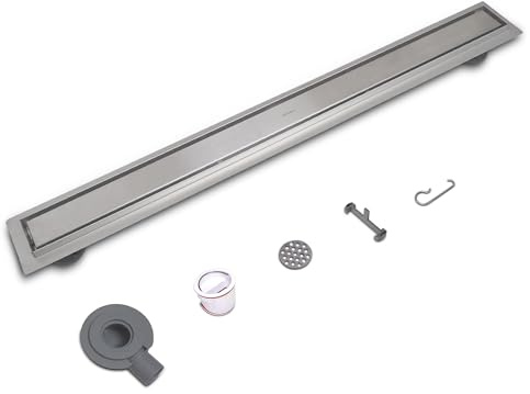 VANCOCO Edelstahl Duschrinne 70cm Komplettset, Bodenablauf, 2in1 Doppelseitig, Befliesbar, Extra flach, 360° Siphon mit Geruchsstop, Haarsieb & Haarfilter, Schnelle Drainage