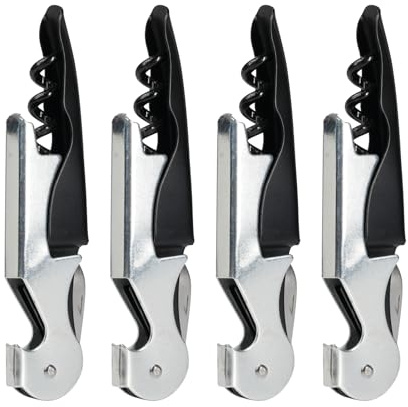 4 cuchillos de camarero, abridor de botellas 3 en 1, sacacorchos 3 en 1 para Camareros y Sommeliers, Abrebotellas de Vino y Cerveza con Cuchilla Cortacápsulas, Mango Ergonómico para Bar Restaurante o
