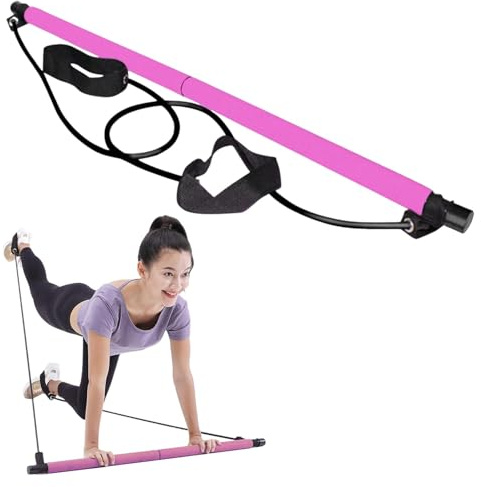 Kit de barra de pilates con banda de resistencia, barra de resistencia portátil, barra de pilates para casa y gimnasio, culturismo, yoga, pilates, barra con correa para el pie, barra de fitness para