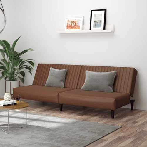 Frdhee Kleines Schlafsofa Cauchsofa, Schlafsofa 2-Sitzer Braun Kunstleder für Wohnzimmer, Schlafzimmer, Balkon