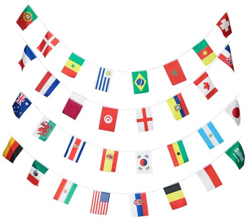 VANZACK Große Wm Länderflaggen Wimpelkette 32 Länder Polyester Flaggenbanner Fußball Fan Deko Innen Außen