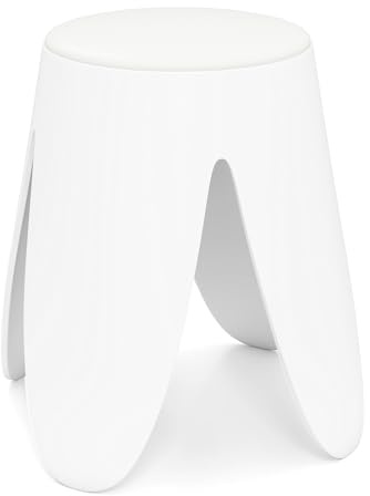 GIANTEX 8er Set Hocker, stapelbarer Sitzhocker mit Sitzkissen, platzsparender Esszimmerhocker Kunststoff für Wohnzimmer, Esszimmer, Büro, bis 150kg belastbar, 45 x 45 x 46 cm, Weiß