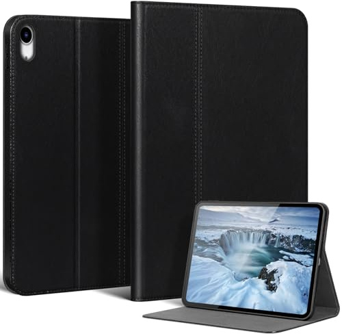 NANRUIL Hülle für iPad A16 11.Gen 11Zoll 2025 und iPad 10.Gen 10,9Zoll 2022 | Echtes Leder Huelle,Tablet Schutzhülle Case Cover,Auto Wachen/Schlafen.Schwarz