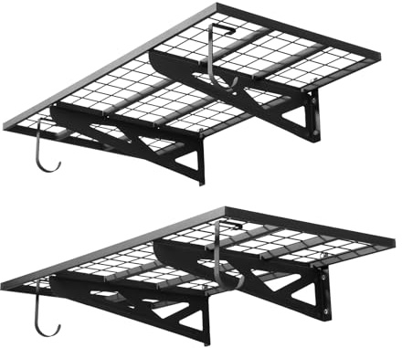 VEVOR Scaffale da Parete per Garage Portaoggetti 2 pezzi 122x62x21 cm, Scaffale a Griglia da Muro per Garage Lavanderia Officina Carico Singolo max. 113 kg, Rete da Parete Portaoggetti, Nero