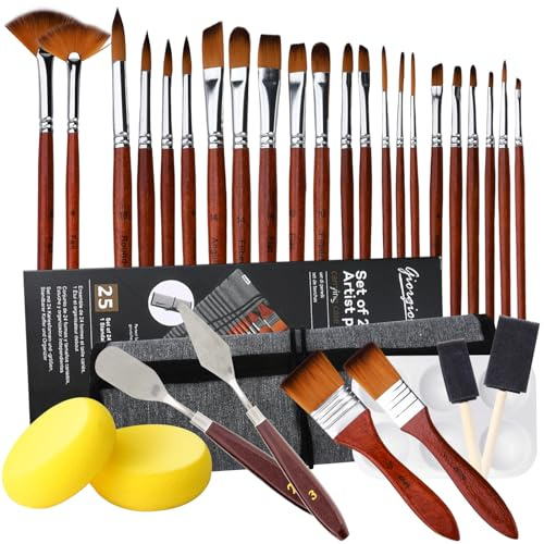 Juego de 32 Pinceles Pintura Acrilica,Pinceles Oleo Pinceles Acuarela Profesionales,Pinceles acrilico para Gouache,Acuarela,Óleo para Amantes de la Pintura